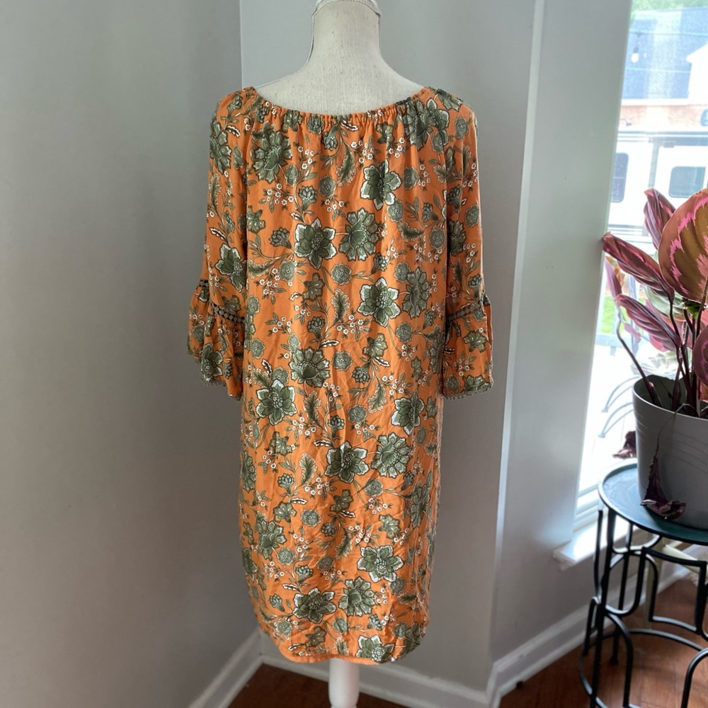Ruby Rd. Orange Floral Print Rayon Mini Dress - Picture 4 of 5